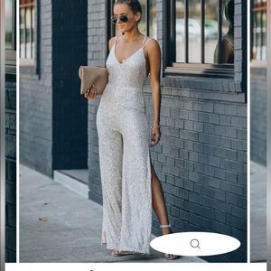 Vici Gold Sequins Jumpsuit with Slits